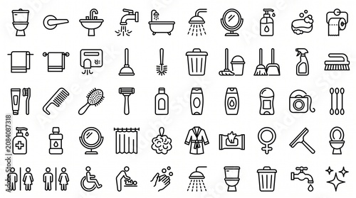 Bathroom Hygiene Symbol Mega Icon Pack 50 Black White Vector Set