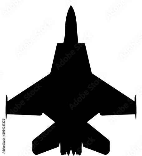 Tablou pe pânză Black Silhouette of a Modern F-16 Fighting Falcon Fighter Jet Aircraft Top Down