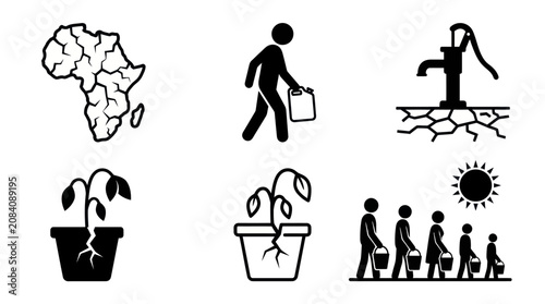 Foto Drought and Water Scarcity Icon Set