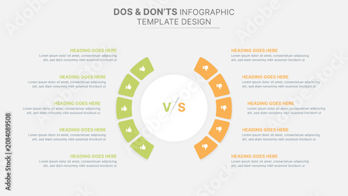 Obraz na plátne Dos and Don'ts Comparison Business Infographic Template with Thumbs Up and Down