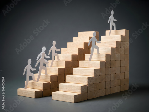 People climbing a success staircase together
