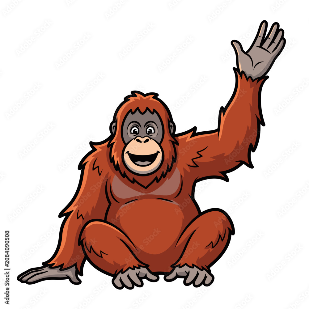 Obraz premium Friendly Orangutan Cartoon Vector Illustration