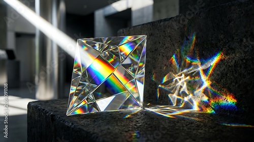 Rainbow light refracting through crystal prism.