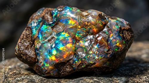 Opal gemstone with colorful iridescent sheen.