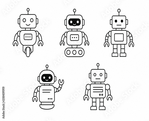 set of funny cartoon robots