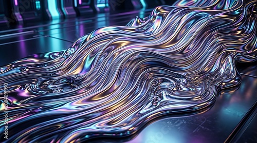 Iridescent holographic wave background texture.