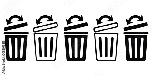 Obraz na plátně Trash Can Icons Featuring Office Bin, Waste Disposal, Delete Symbol, Recycling A