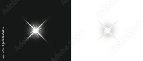 Foto Glowing star sparkle flare effect set isolated on transparent background