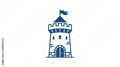 Blue Castle Tower Illustration with Flag.