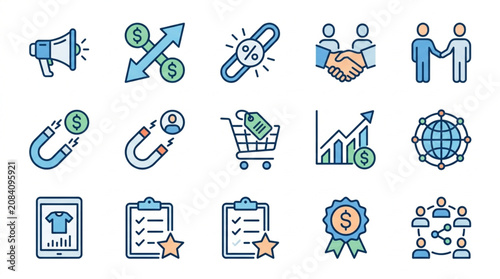 Collection of business and finance icons for marketing and strategy.