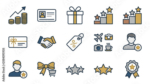 Collection of Business and Finance Icons Representing Success and Rewards.