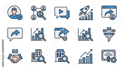 Collection of Business and Marketing Icons Representing Growth and Strategy.