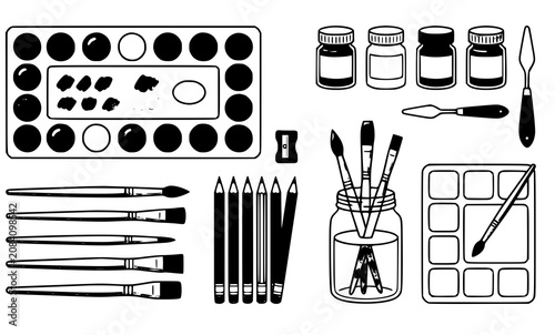Creative Art Materials Watercolor and Gouache Supplies Flat Vector Illustration