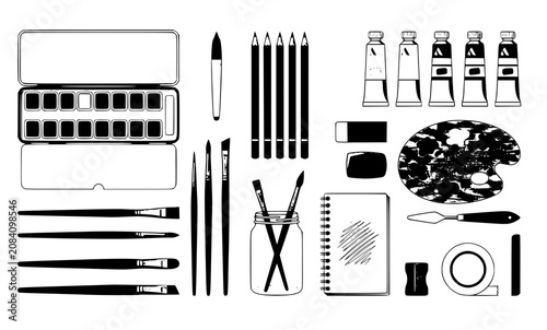 Drawing and Painting Tools Collection Flat Vector Art Supplies Set