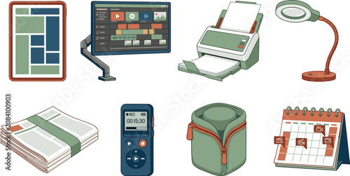 Fotografie Vector illustration set of content creation and journalism icons including video