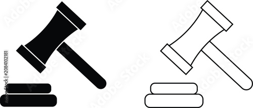 Judge Gavel and Sounding Block Icon Set Vector illustration in Solid Silhouette and Outline Line Styles for Law and Justice