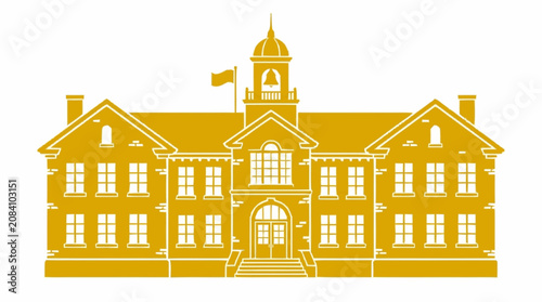 Golden Silhouette of a Classic School Building Facade.