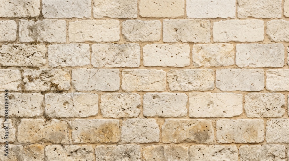Fototapeta premium The old brick wall stands tall in an urban setting with weathered stones.