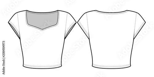 Foto Women's Fitted Crop Top Sweetheart Neckline Cap Sleeve Knit Blouse Vector Techni