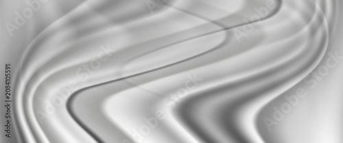 Realistic abstract white silk background. Vector illustration of satin fabric texture with smooth drapery surface. Soft bedding material with waves pattern. Luxury bed sheet top view. Elegant textile