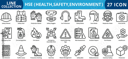 Health,Safety,Environment icon set outline style icon set collection vector illustration