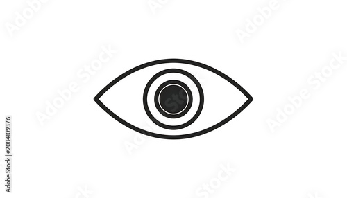 Stylized outline of an eye with concentric circles within the iris, simple graphic element, black and white
