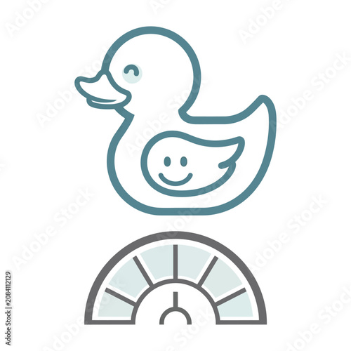 Obraz na plátně Rubber duck with smiling baby on thermometer icon
