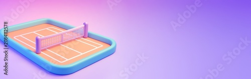 Minimal volleyball court mockup with vibrant pastel design and clean backgrou...
