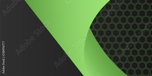 Dark gray and green carbon fiber honeycomb background with green lines. Technology modern futuristic hexagon abstract background. Futuristic modern sport.