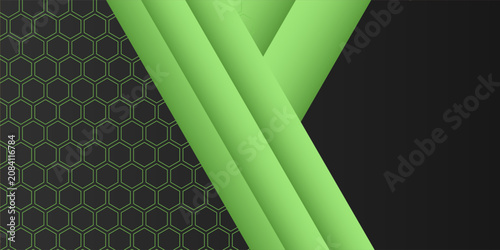 Dark gray and green carbon fiber honeycomb background with green lines. Technology modern futuristic hexagon abstract background. eps 10