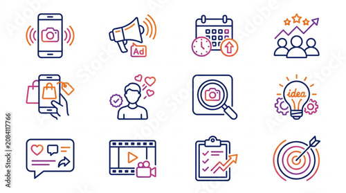 Digital Marketing Icons Set for Business Growth and Strategy.