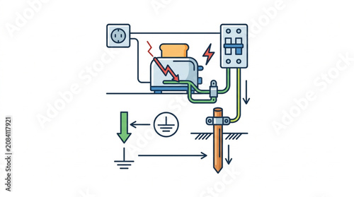 Electrical circuit diagram showing a faulty toaster and grounding system.