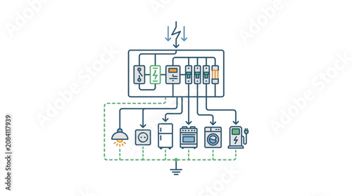 Electrical circuit diagram showing power distribution to appliances.