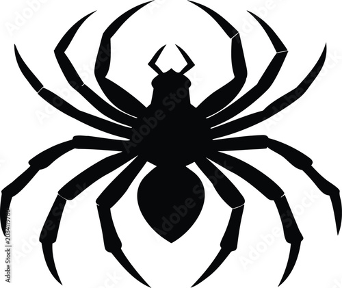 Black spider silhouette icon representing a creepy insect for halloween graphic design projects