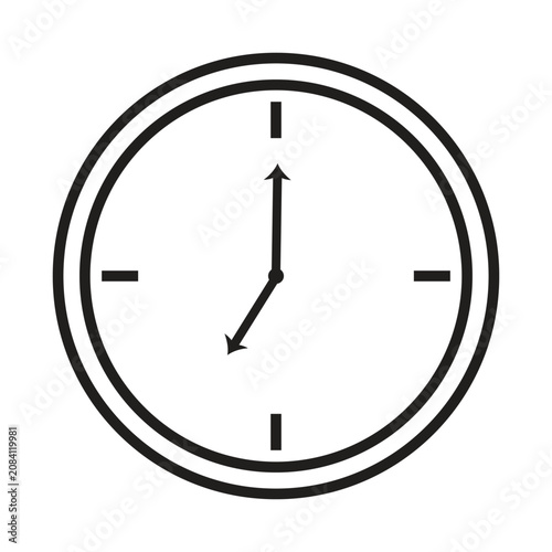 Minimal analog clock icon with black outline on white background. Simple flat time symbol for apps, web, UI, schedules, reminders, business, and productivity designs.