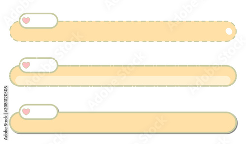 Cute pastel yellow lower third banners and twitch stream overlay elements set. Kawaii lavender horizontal text boxes with pink heart icon for video editing and live streaming UI