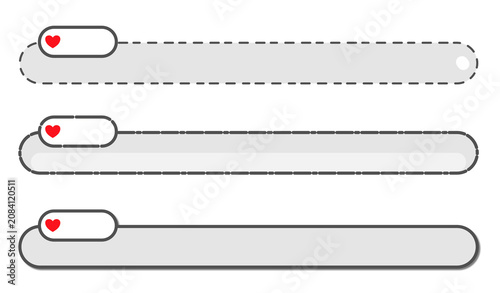 Cute grey lower third banners and twitch stream overlay elements set. Kawaii lavender horizontal text boxes with red heart icon for video editing and live streaming UI