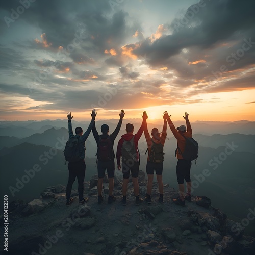 group of people jumping in sunset