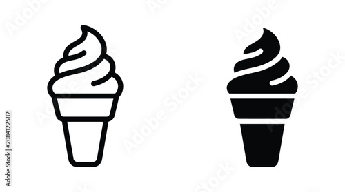 Ice cream cone icon set featuring soft serve dessert design in solid black and outlined vector style for menu or food industry branding icecream silhouette branding