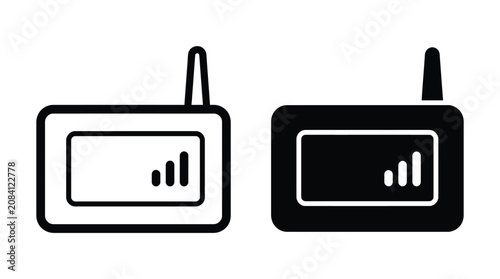 Wireless signal transmitter device icon set with connectivity strength bars wireless transmitter connectivity internet communication technology strength isolated