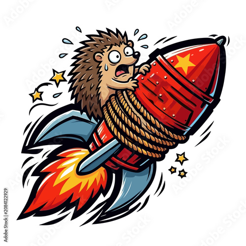 Foto Hedgehog in a rocket ship blasting.