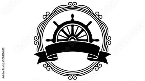 Vintage Ship Wheel Navigation Icon Design.