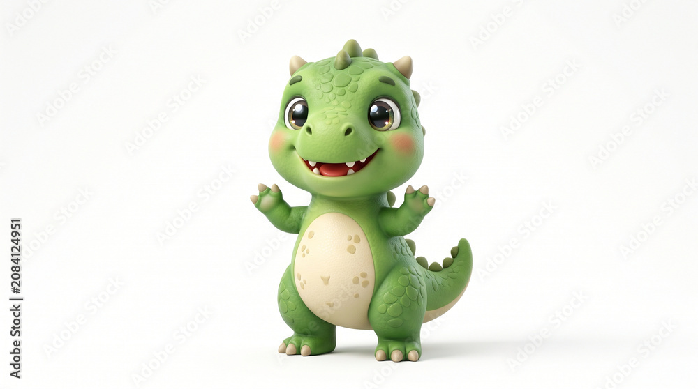 Fototapeta premium Cute cartoon green dragon character standing isolated on a white background