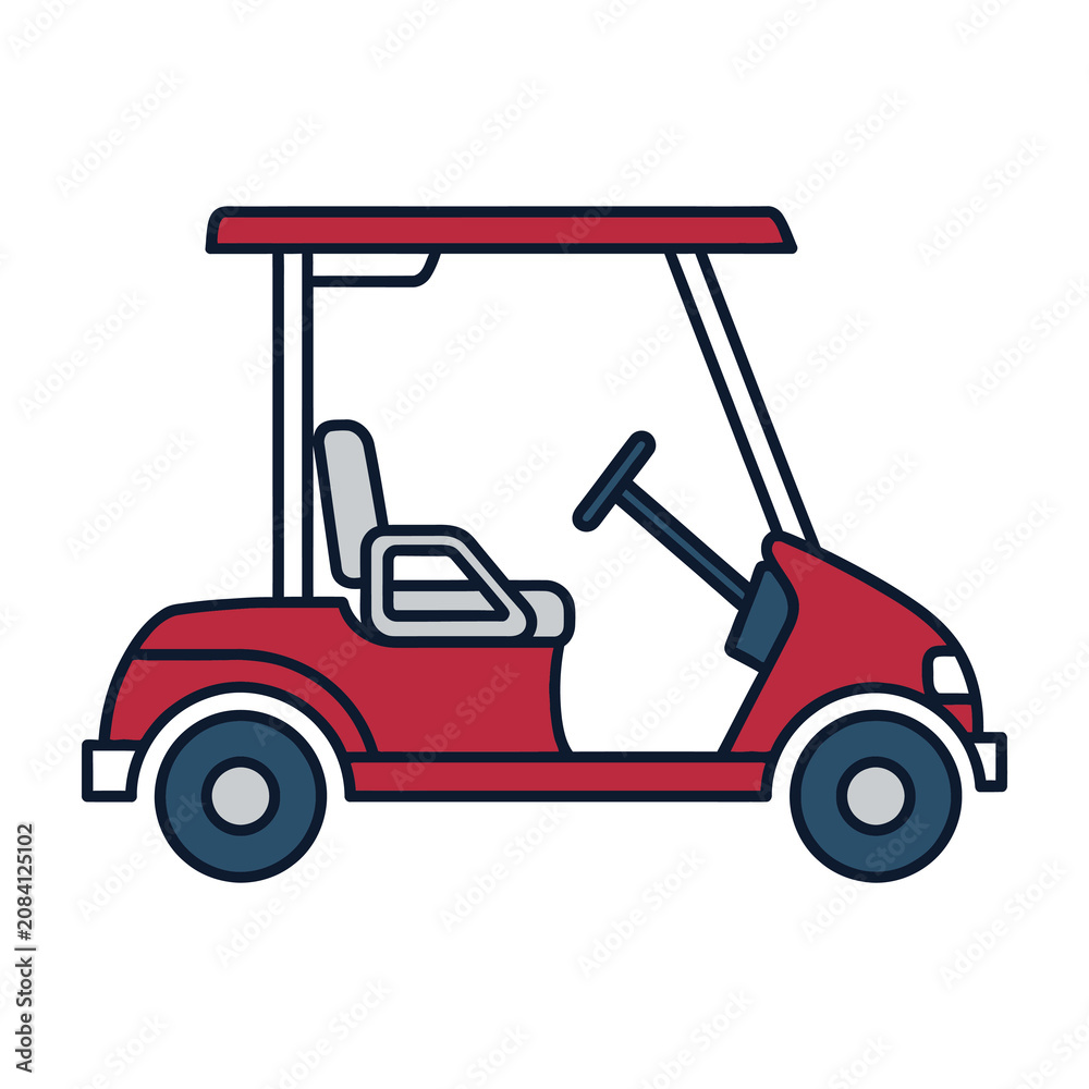 Fototapeta premium Red golf cart with roof and steering wheel on white background