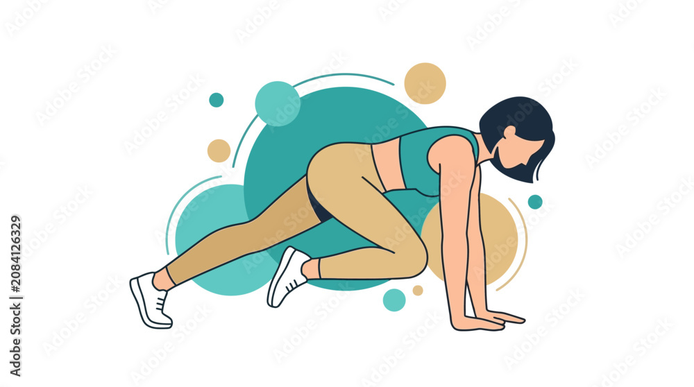 Fototapeta premium Sporty woman performing mountain climber exercise illustration.