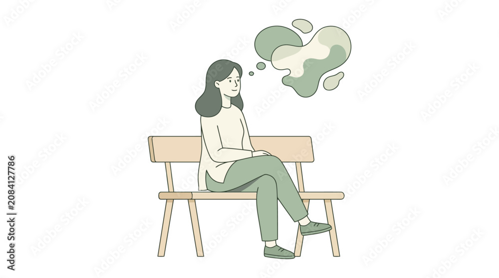 Fototapeta premium Woman sitting on bench daydreaming