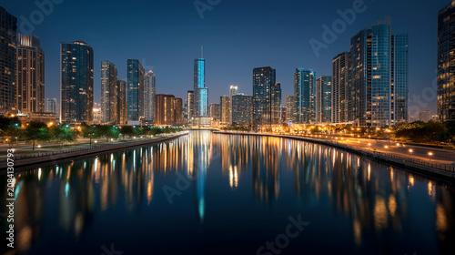 city_skyline_reflected_in_river_at_night