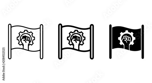 Konstfotografi Industrial Revolution Fist and Gear Flag Icons, Labor Movement Symbol Vector Set