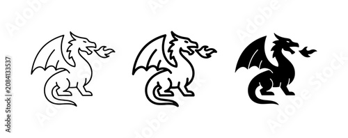 Cuadro en lienzo Dragon Icons Set: Mythical Creature Vector Graphics, Fire Breathing Dragon Symbo