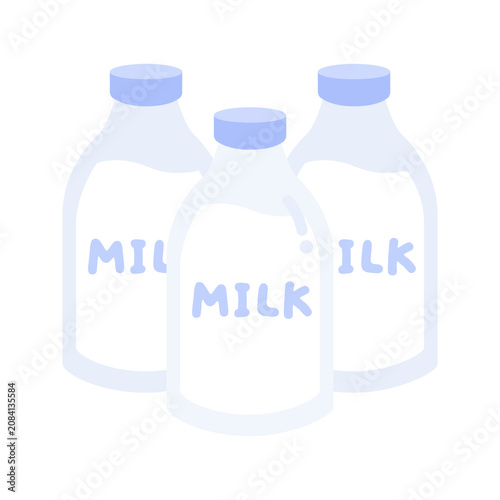 Glass milk bottles. Dairy, drink, nutrition, calcium concepts. Flat vector design isolated illustration.